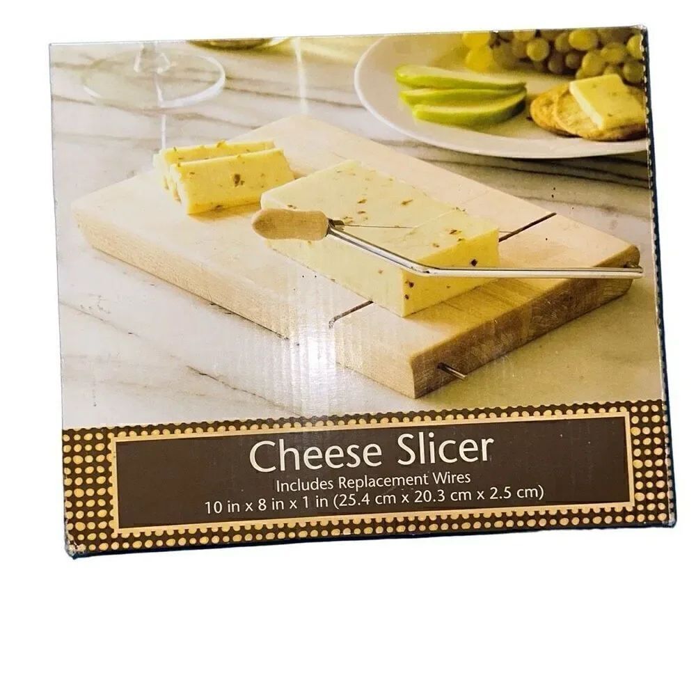 "NEW" Home 10"x 8" Tan Rectangular Wood Cheese Slicer With Replacement Wires